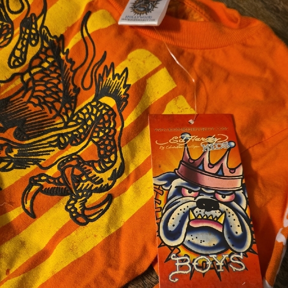 Ed Hardy Orange Dragon Long Sleeve Tee - Picture 2 of 3